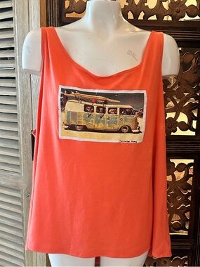 Saltwater Hippie Coral Pull On VW Van / Bus Surfboard Sleeveless Tank Top Shirt.